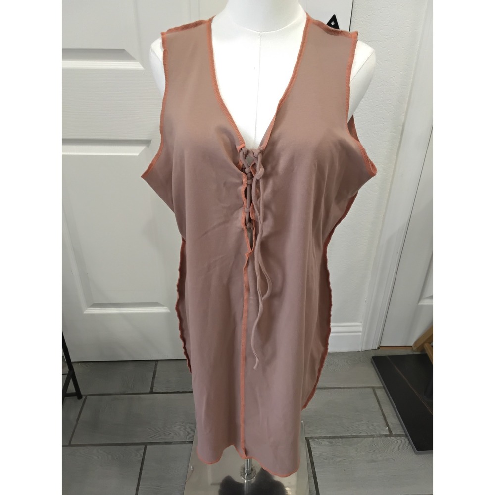 Derek Heart Womens 2X Mauve Lace Up V-Neck Sleeveless Tunic Lettuce Edge Top